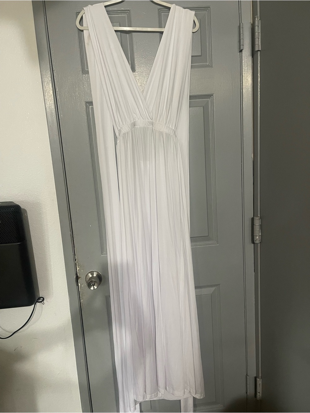Fashion Nova White Plunging V-Neck Maxi Dress